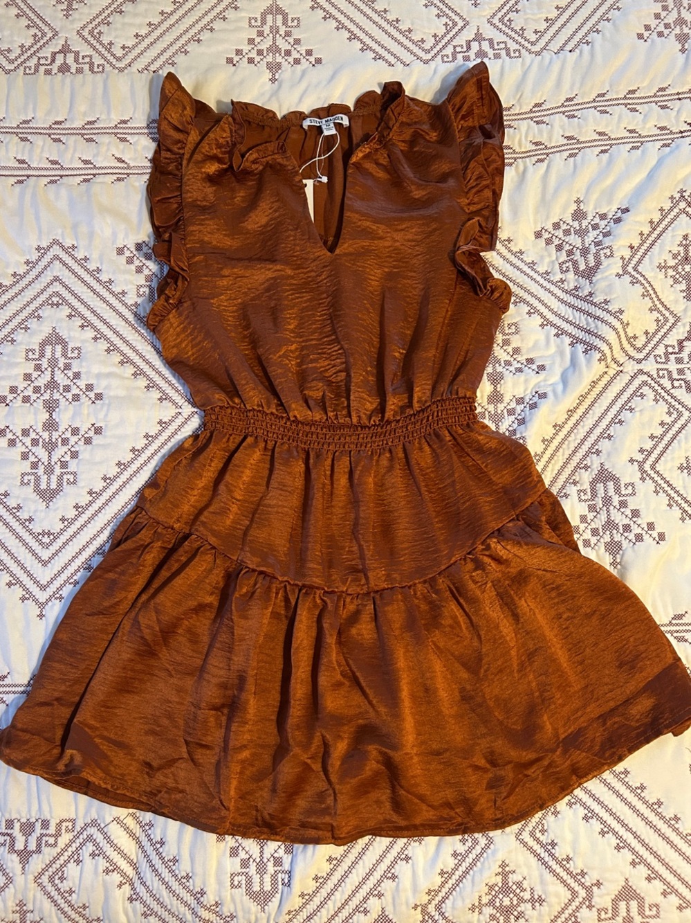 Steve Madden Copper-Brown Ruffled Tiered Dress